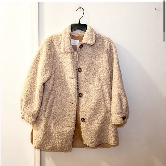 Zara Kids sherpa coat button closure tab girls size 11-12